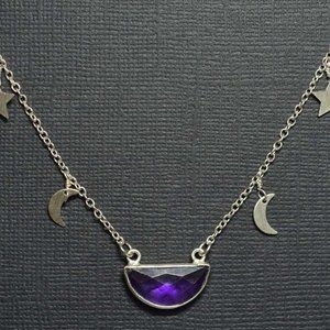 Amethyst Half Moon Pendant on Moon and Star Chain